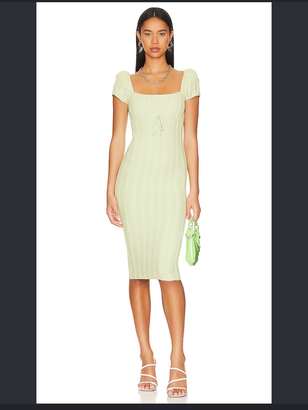 LPA Pale Lime Ribbed Midi Dress